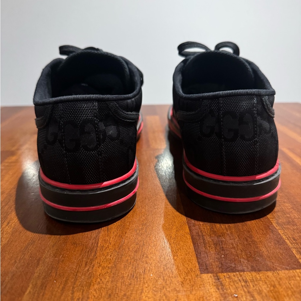 Gucci Men’s Black Canvas Low-Top Sneaker with Red & Green Stripe - Picture 4 of 7